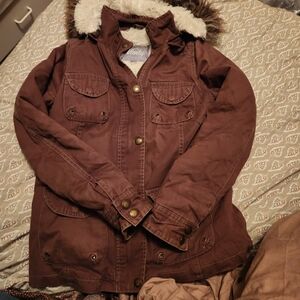 Women's Brown Jacket with Faux Fur Collar